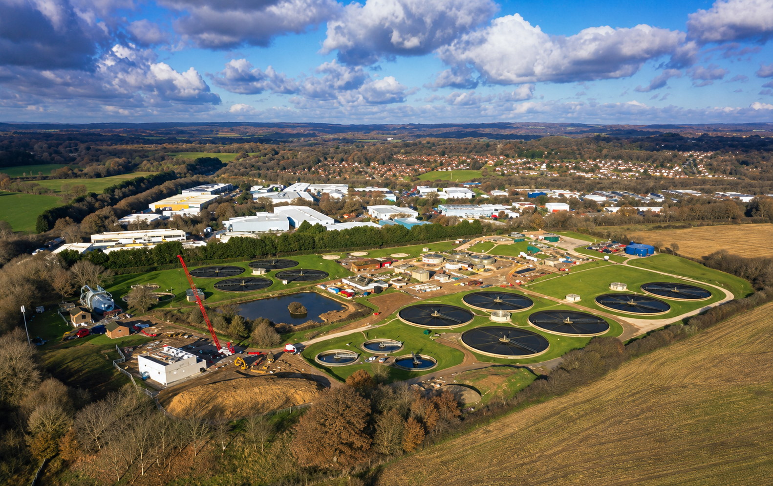 Aerial view of a water treatment works
