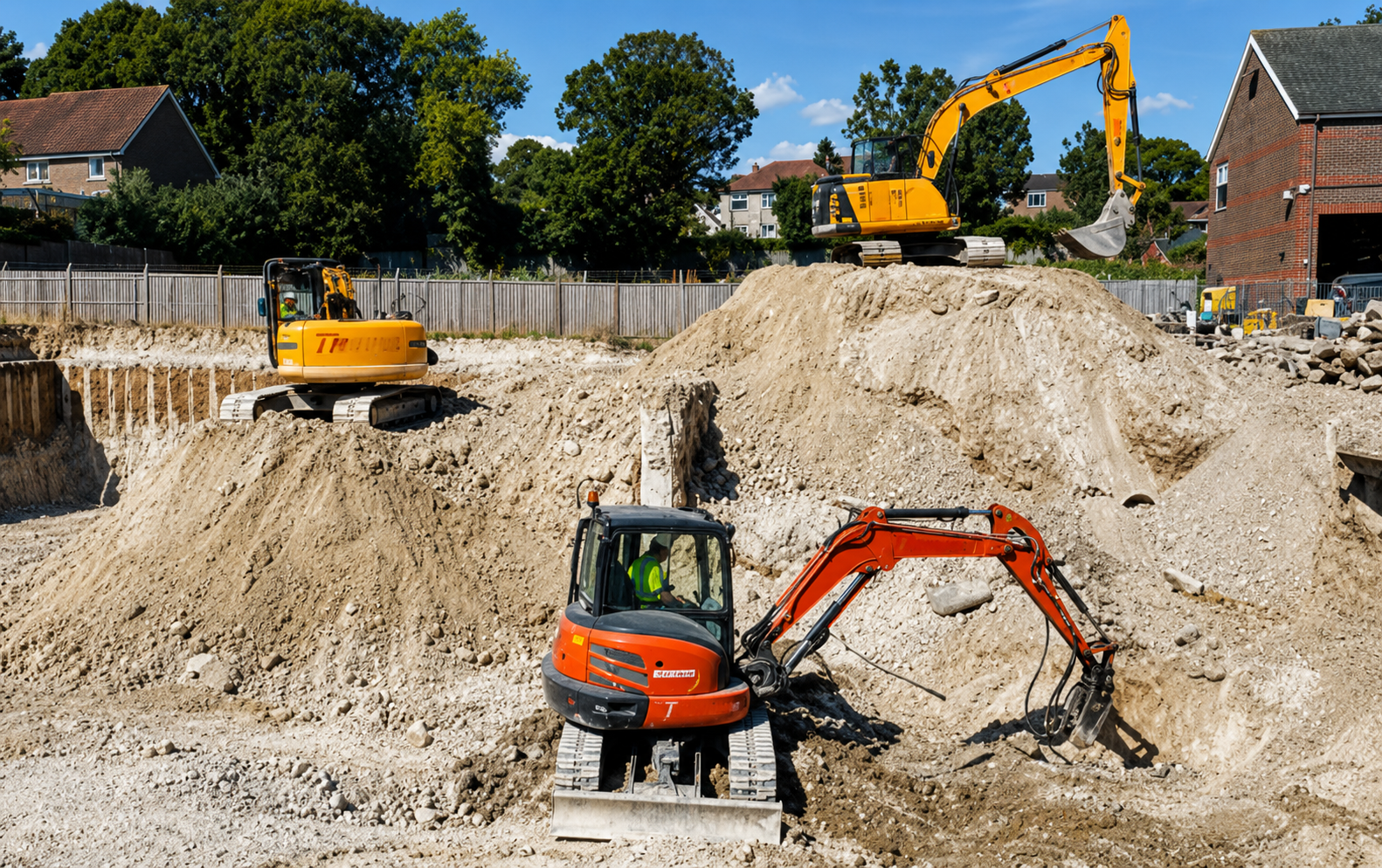 Excavators working on a foundation dig